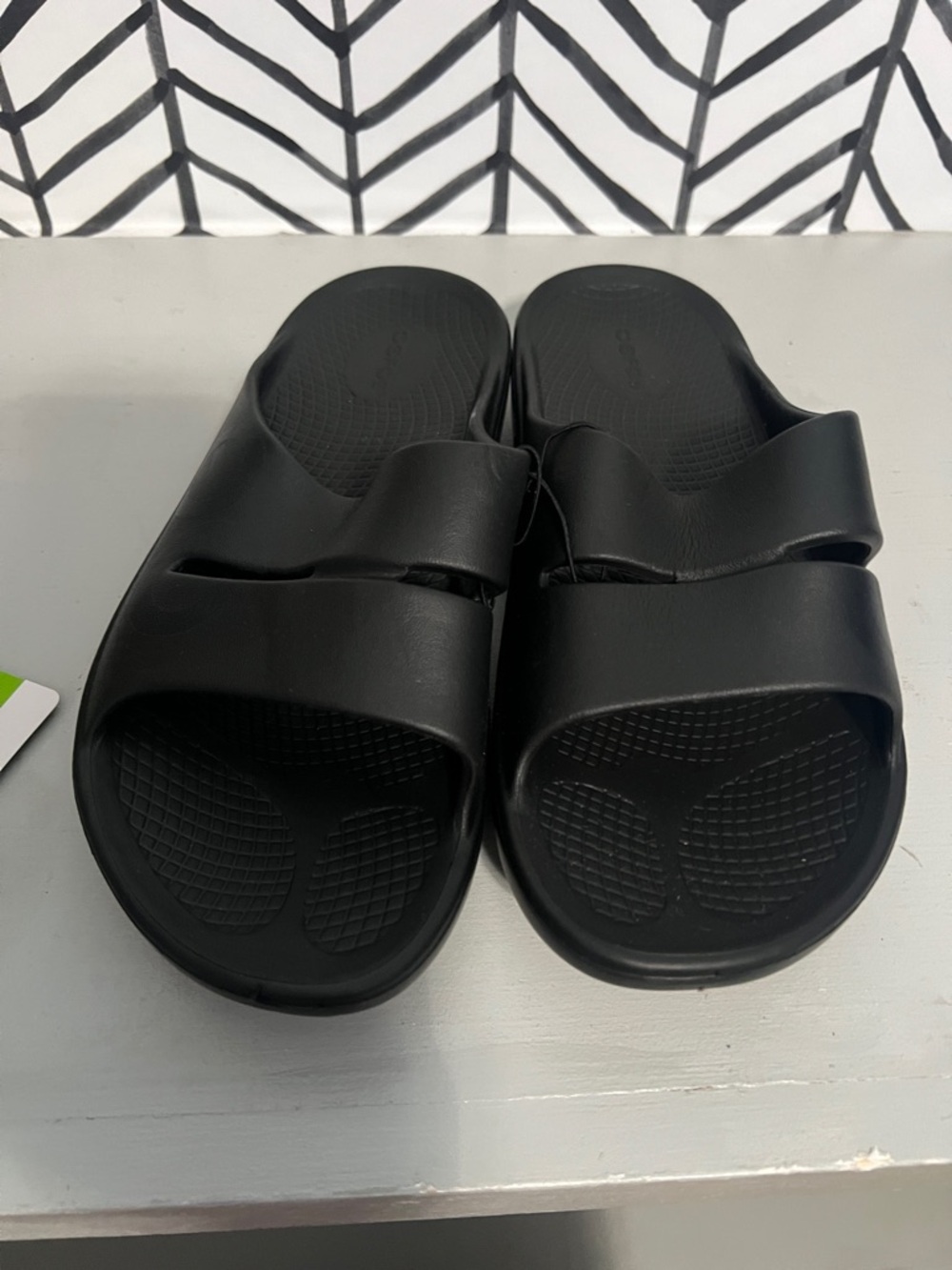 OOFOS Black Double-Strap Slide Sandals